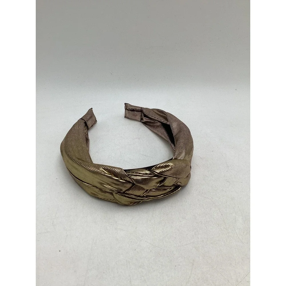 Braided Metallic Headband Bronze Gold Pleated Knot Hair Accessory Wide Band